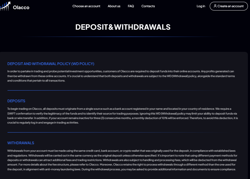 How to make deposit and withdrawals of olacco.com